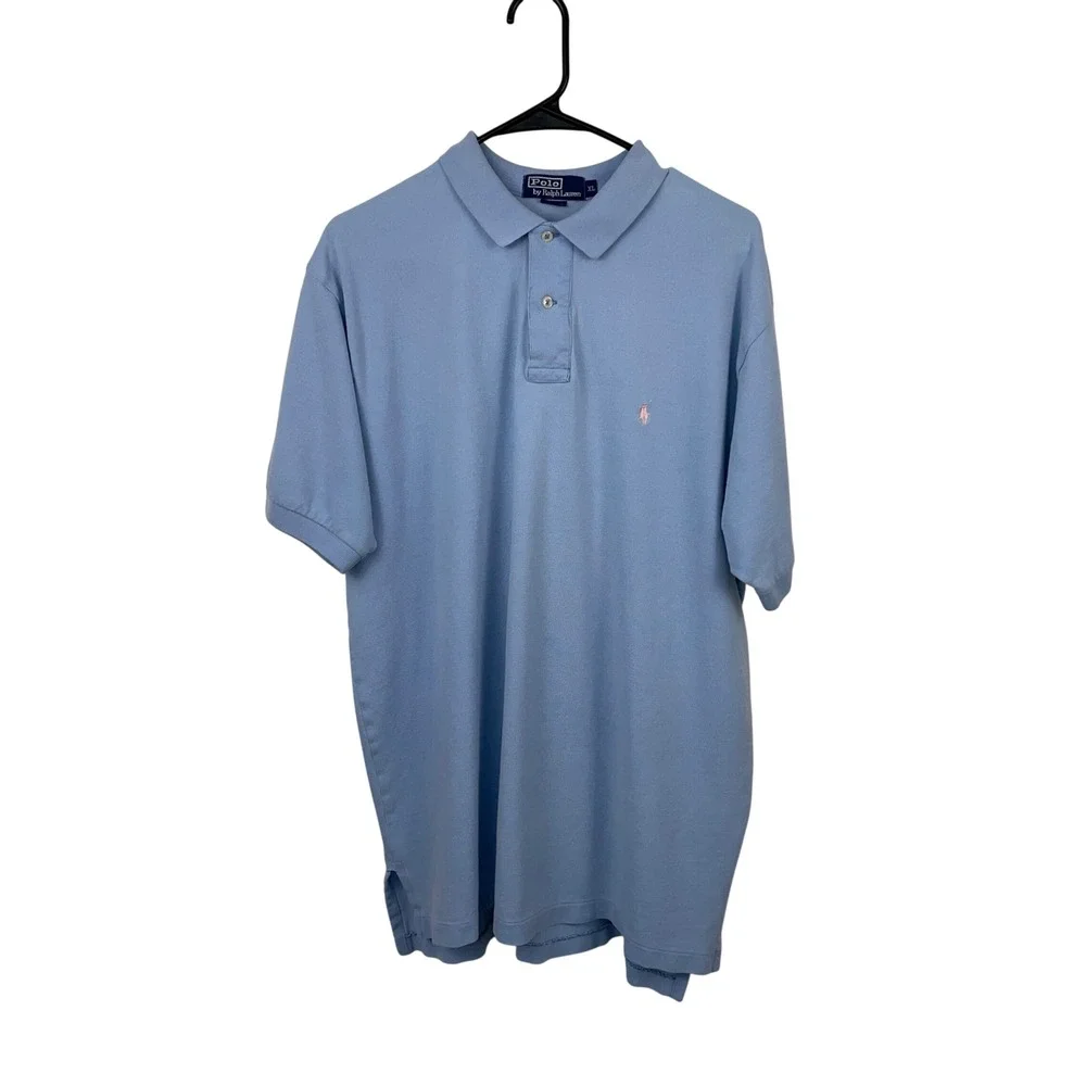 Polo Ralph Lauren Mens XL Light Blue Pink Pony Cotton Pique Short Sleeve Polo
